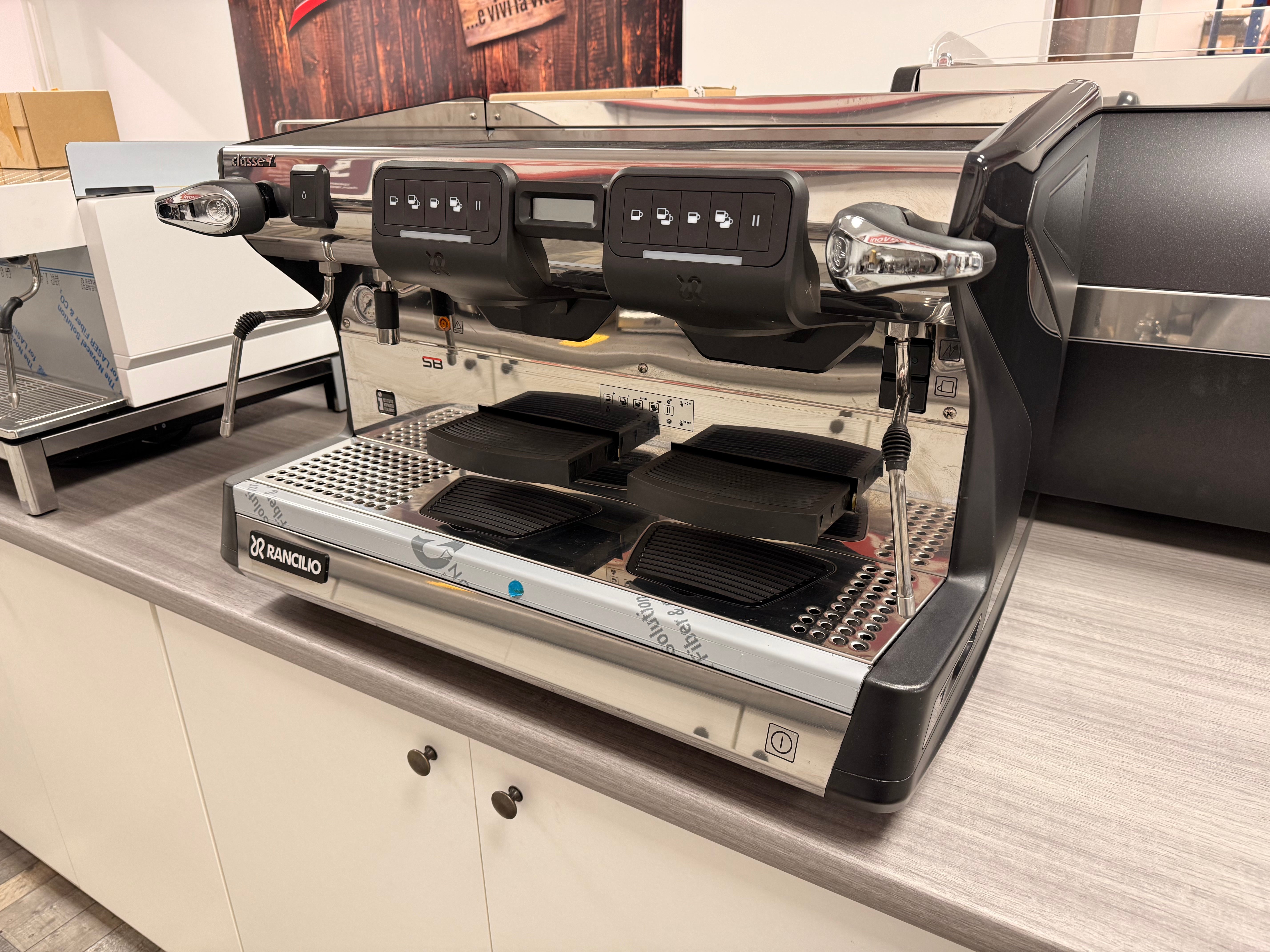 For sale, showroom model Rancilio Classe 7 2 group heavy duty espresso coffee machine.