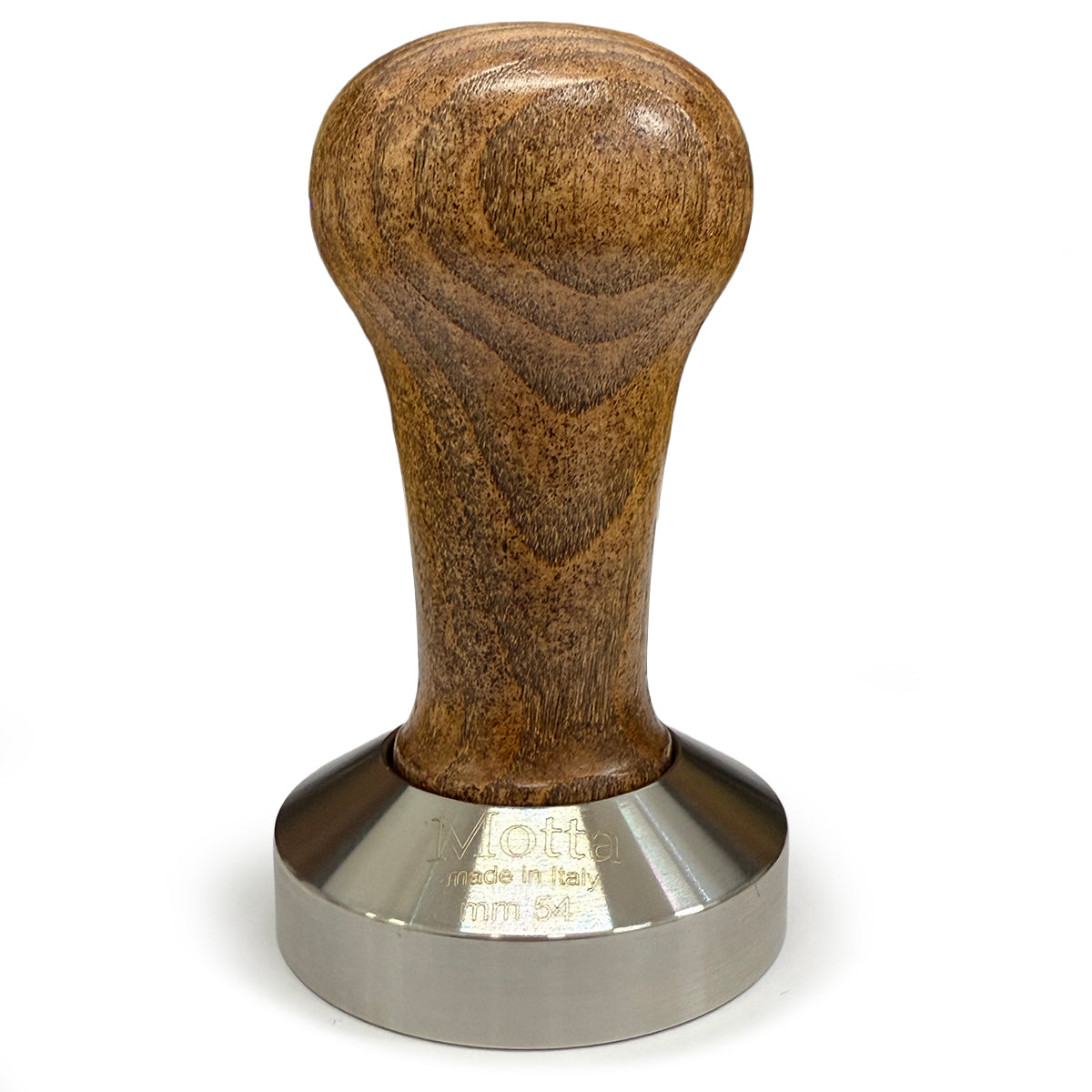 Flacher Kaffeestampfer aus Edelstahl ø 54 mm, schwarzer Holzgriff