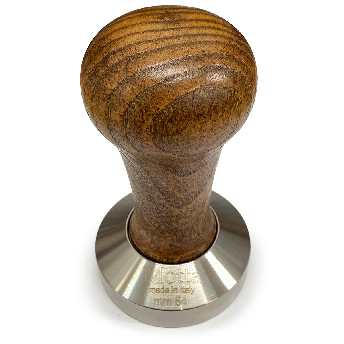 Flacher Kaffeestampfer aus Edelstahl ø 54 mm, schwarzer Holzgriff